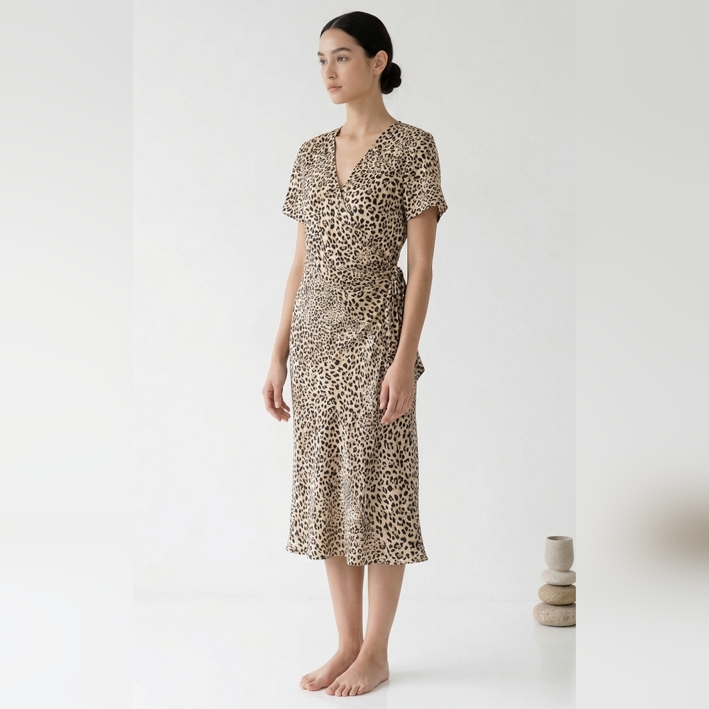 Vintage Dressbarn Dress Brown Leopard Faux Wrap Retro Pinup 12